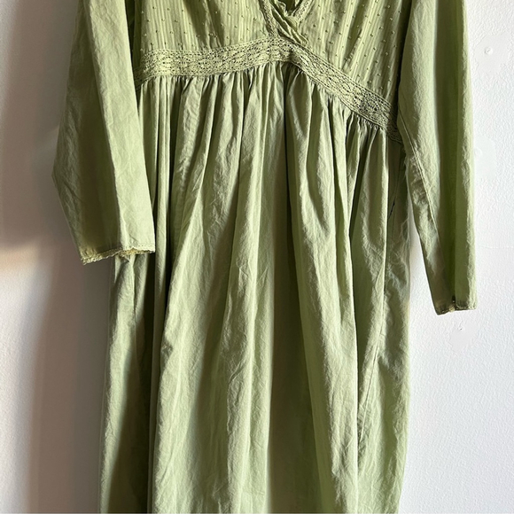 April Cornell Sz XS Green Dainty Long Sleeves Cotton Cottagecore Max Dress - Picture 4 of 13
